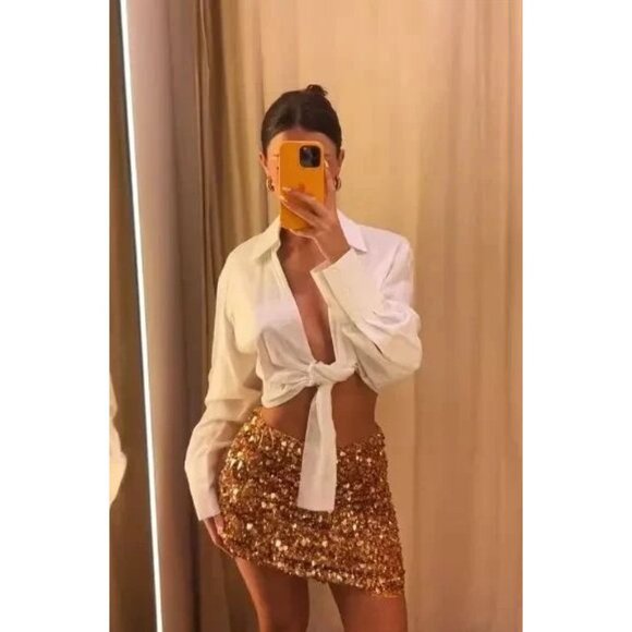 Zara Gold Sequin Mini Skirt Medium NWT $70 - Picture 4 of 8
